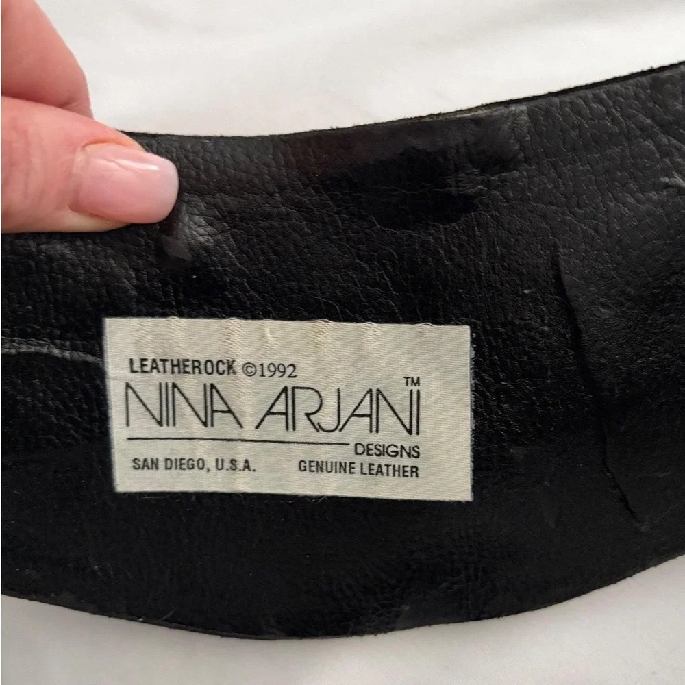 Vintage 1992 Nina Arjani Leatherock Black Gold Animal‎ Print Wide Waist Belt L